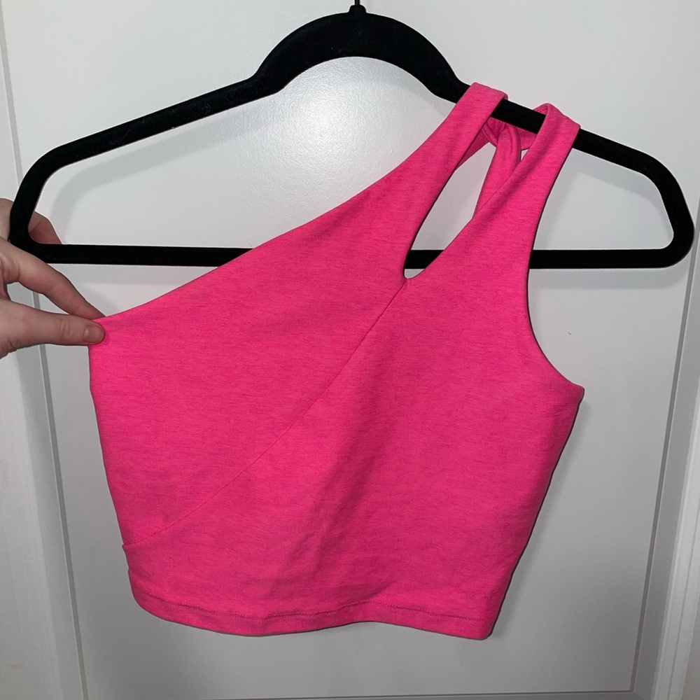BRAND NEW BEYOND YOGA Spacedye One Shoulder Pink Cropped Tank